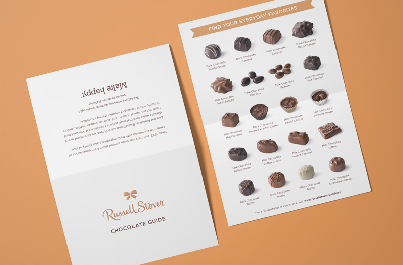 Russell Stover packaging chocolate guide print card by Silky Szeto