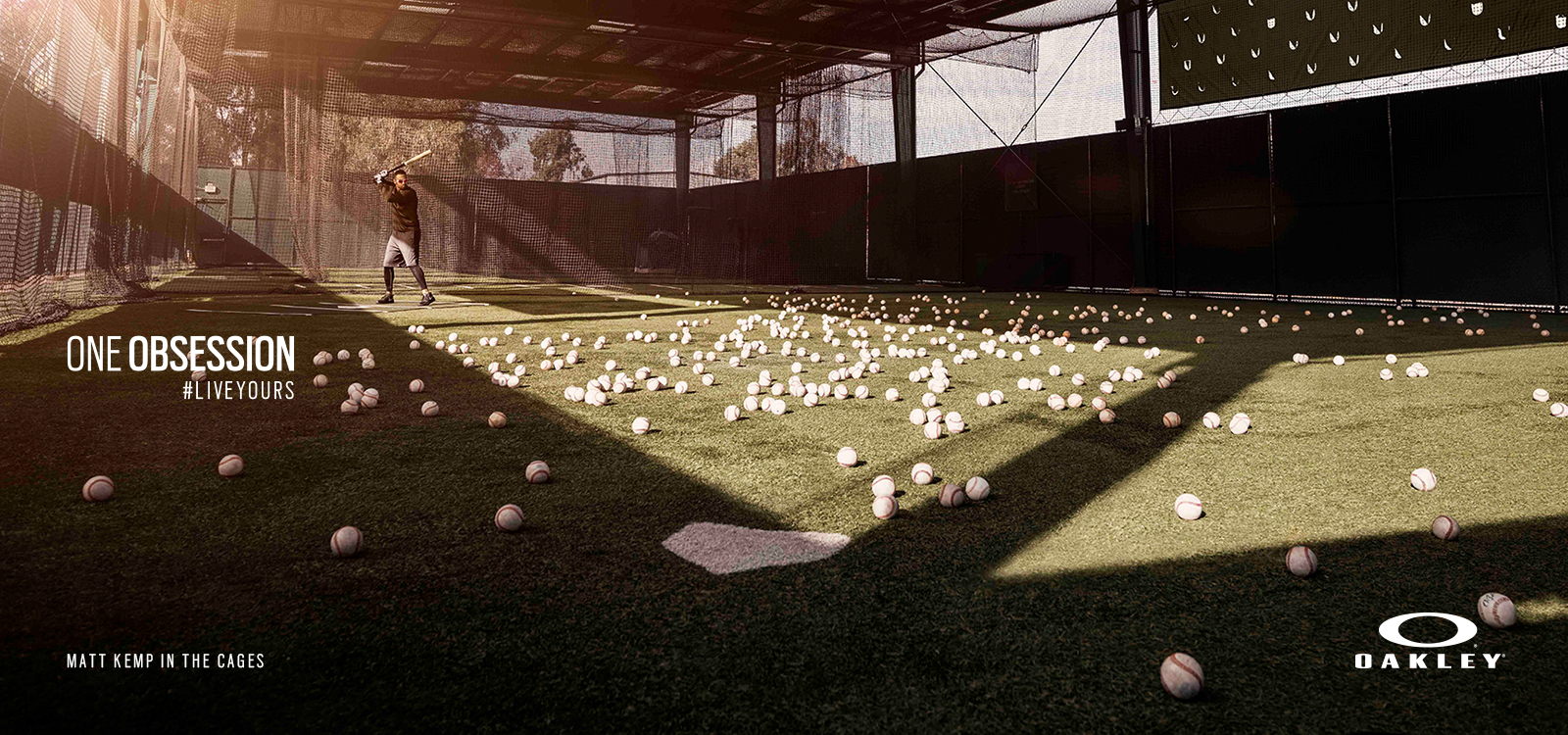 Matt Kemp in the cages print ad for Oakley One Obsession